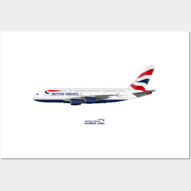 Illustration of British Airways Airbus A380 Wall Art by SteveHClark